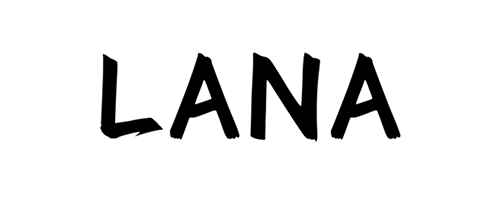 LANA 拉娜品牌文字 Logo 的局部特寫，展示粗體黑字設計，用於網站設計與品牌識別細節。